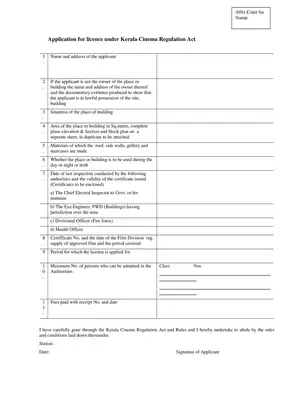 Kerala Cinema Licence Application Form