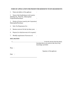 Kerala Kerosene Establishment Permit Form