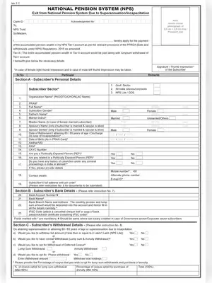 NPS Exist Form Due to Superannuation/Incapacitation