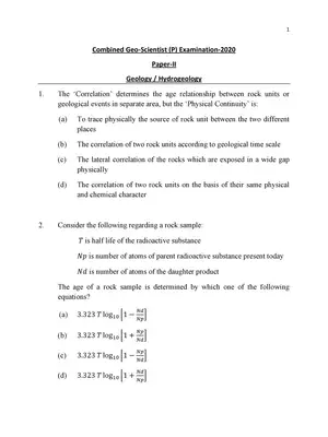 UPSC Combined Geo-Scientist (P)  Geology Hydrogeology Exam 2020