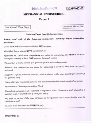 UPSC Engineering Services (Main) Mechanical Engineering  Question Paper 1 ,2019