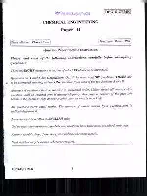 UPSC Indian Forest Service (Main) Chemistry Engineering Paper-II Exam 2019