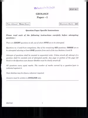 UPSC Indian Forest Service (Main) Geology Paper-1 Exam 2019