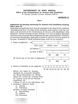 West Bengal Disabilities Student Granting Scholarship Form