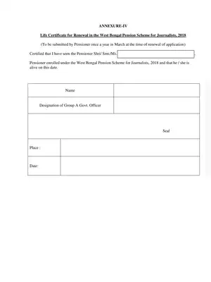 West Bengal Life Certificate Pension scheme Form