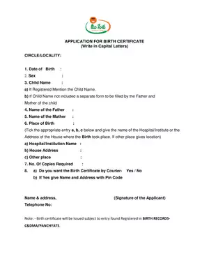 AP Meeseva Birth Certificate Application Form