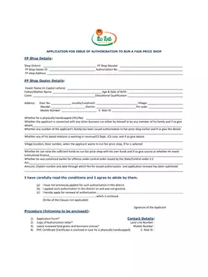 AP Meeseva FP Shop Authorization/Renewal Form