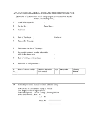 Application for Grant from Raksha Mantri Discretionary Fund Tamil Nadu