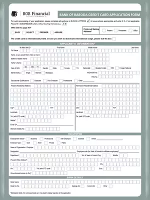 Bank of Baroda Credit Card Application Form