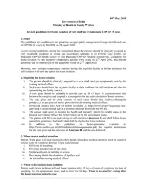 COVID-19 Very Mild/Pre-Symptomatic Home Isolation Guidelinnes