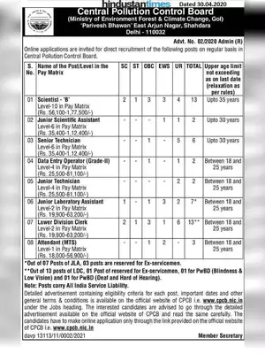 CPCB Recruitment 2020 Scientist / LDC / Assistant