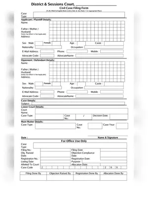 District & Sessions Court Civil Case Filing Form Gujarat