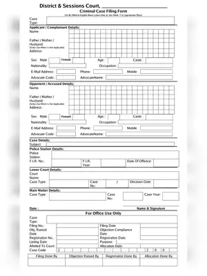 District & Sessions Court Criminal Case Filing Form Gujarat