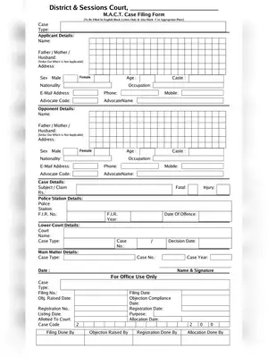 District & Sessions Court M.A.C.T. Case Filing Form Gujarat