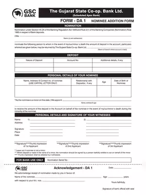 GSC Bank Nominee Addition, Modification & Deletion Form