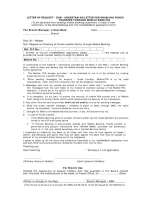 Indian Bank Mobile Banking Form