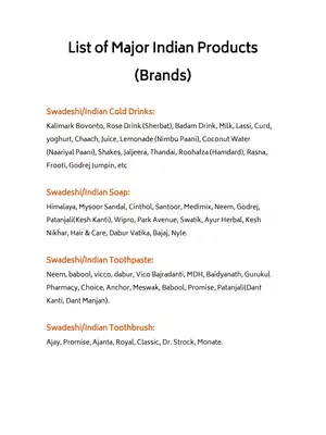 Indian/Swadeshi Products List