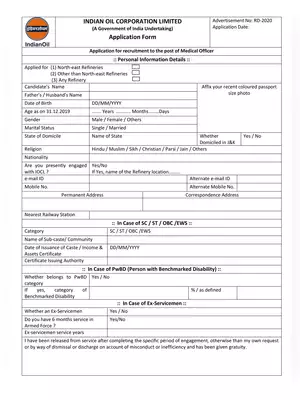 IOCL Medical Officer Recruitment Application Form