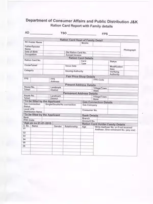 Jammu & Kashmir Ration Card Application Form