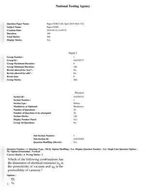 JEE Main 12th April 2019 Question Paper Shift 1