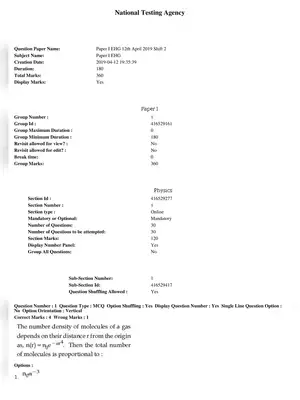 JEE Main 12th April 2019 Question Paper Shift 2