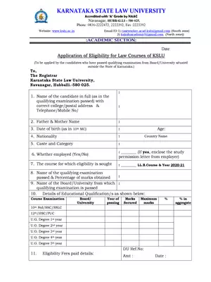 KSLU Admission on Transfer Form