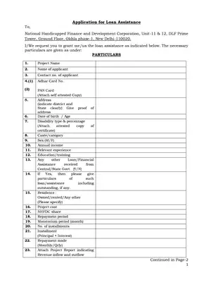 Physically Handicapped  Loan Assistance Application Form