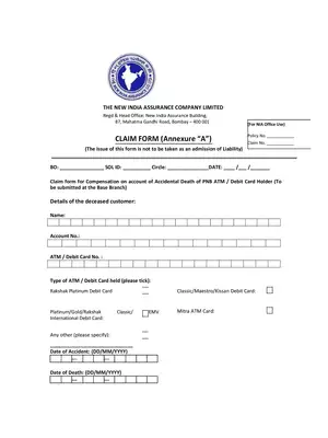 PNB Master Debit Card Accidental Death Claim Form