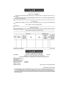 PNB Nomination Creation for Deposit Accounts Form DA1