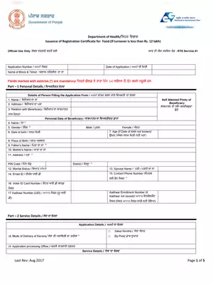 Punjab Food Registration Certificate Form