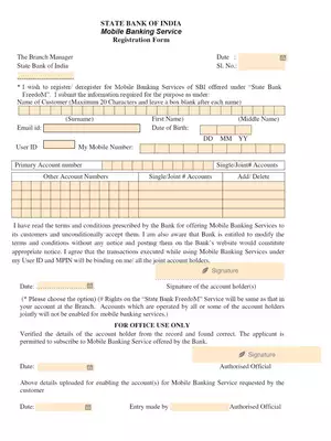 SBI Mobile Banking Registration Form