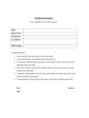 Self Declaration Form for Domestic Passenger