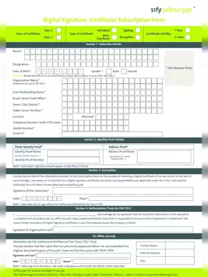 Sify Digital Signature Form