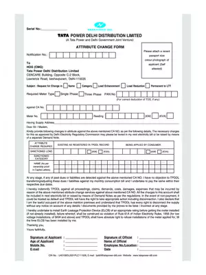 TATA Power DDL Attribute Change Form