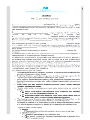 TATA Power DDL New Connection Declaration Form