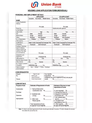 Union Bank of India Individual Housing Loan Application Form