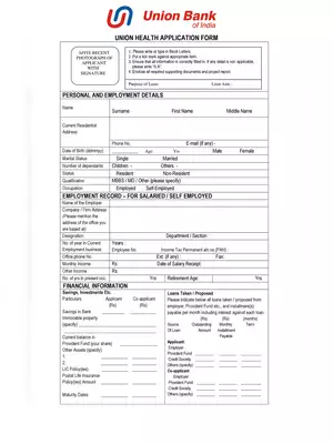 Union Health Application Form