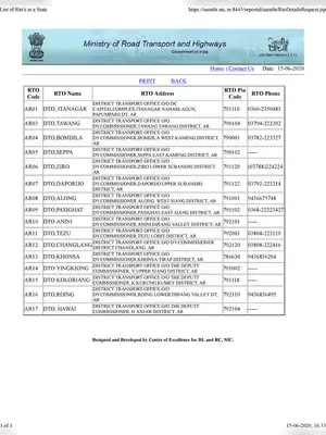 Arunachal Pradesh All RTO Code List