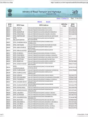 Bihar All District RTO Code List With Phone Number