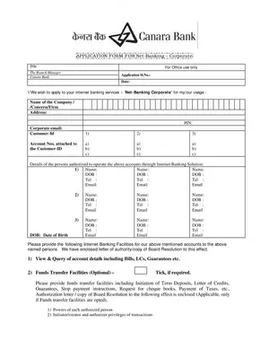 Canara Bank Corporte Net-Banking Form