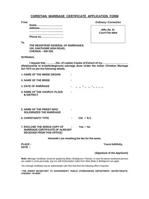 Christian Marriage Certificate Application Form Tamil Nadu