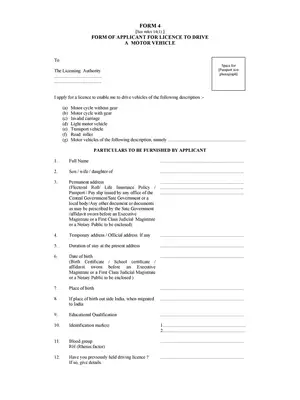 Fresh Driving Licence Form-4 Rajasthan