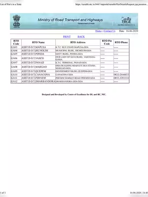 Goa RTO Code List With Address & Phone Number