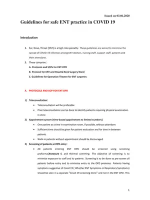 Guidelines for Safe ENT Practice in COVID-19