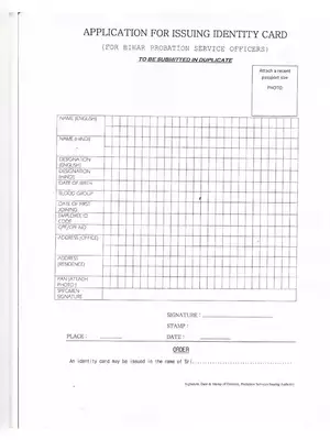 Identity Card Form For Bihar Probation Service Officer