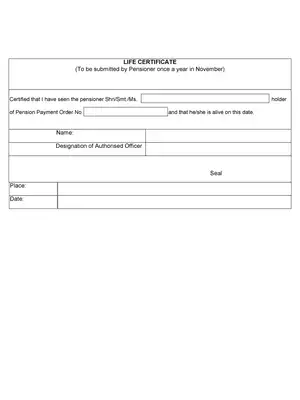 Pensioner Life Certificate Form