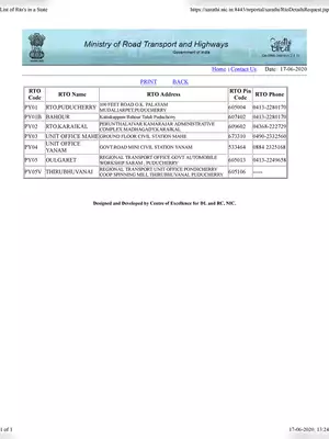 Pondicherry RTO Code List & Pin Number