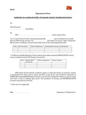 Post Office Automatic Transfer from SB to RD Account