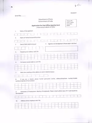 Post Office Identity Card Application Form