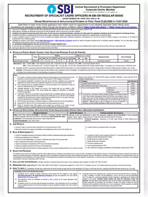 SBI SCO Advt. No-CRPD/ SCO/ 2020-21/ 06 Notification 2020